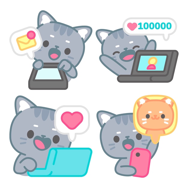 Vector gratuito colección de pegatinas de redes sociales con tomomi el gato