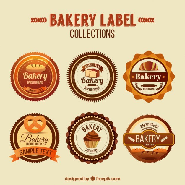 Colección de pegatinas redondas de panadería en estilo vintage