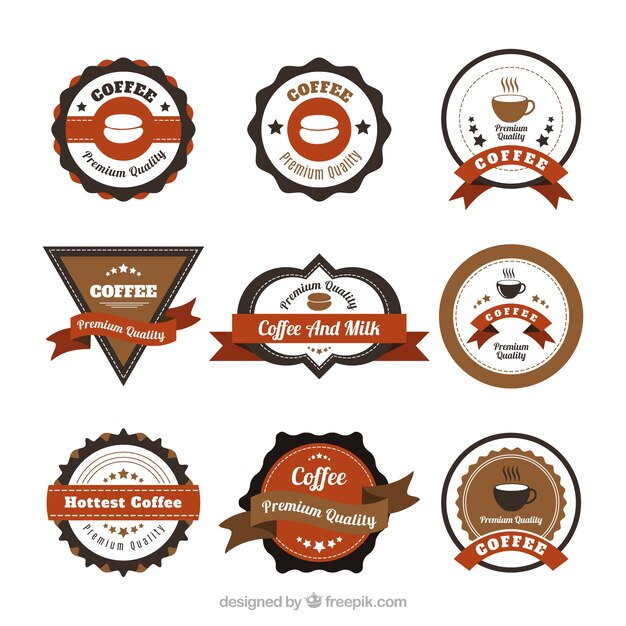 Colección de pegatinas redondas retro de café
