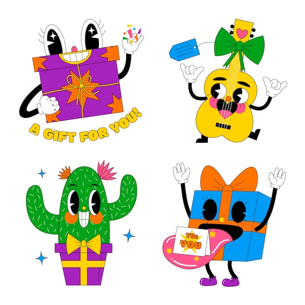 Vector gratuito colección de pegatinas de regalo ácido