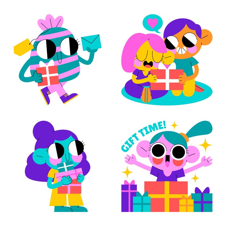 Vector gratuito colección de pegatinas de regalo esmaltadas