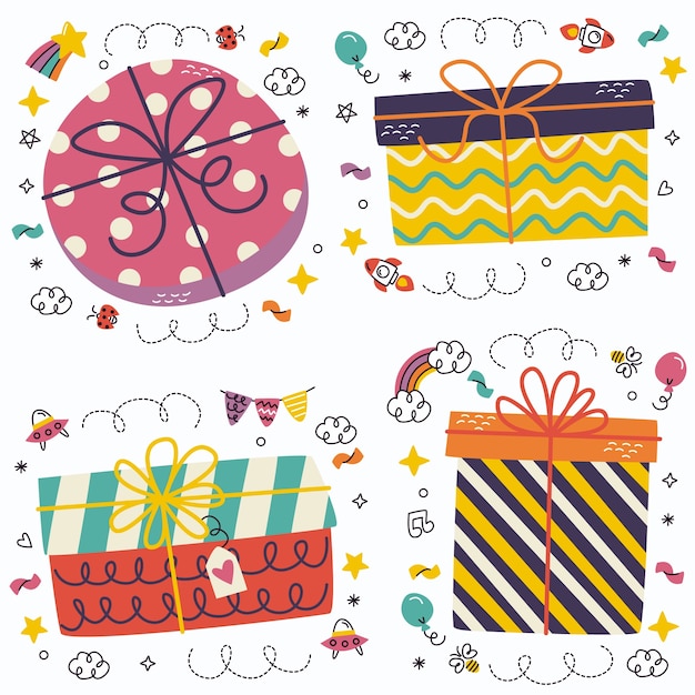 Vector gratuito colección de pegatinas de regalos de doodle