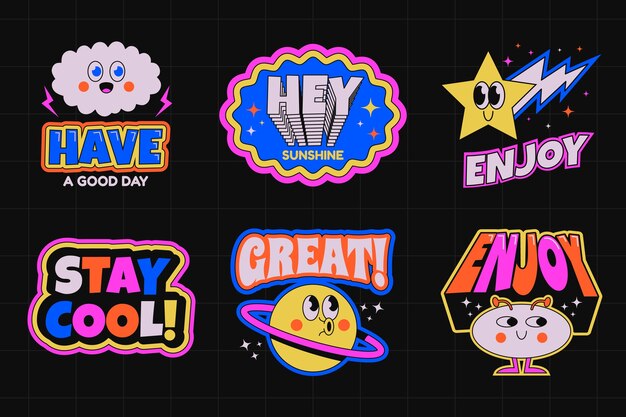 Colección de pegatinas retro en diseño plano