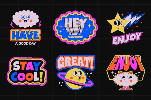 Colección de pegatinas retro en diseño plano