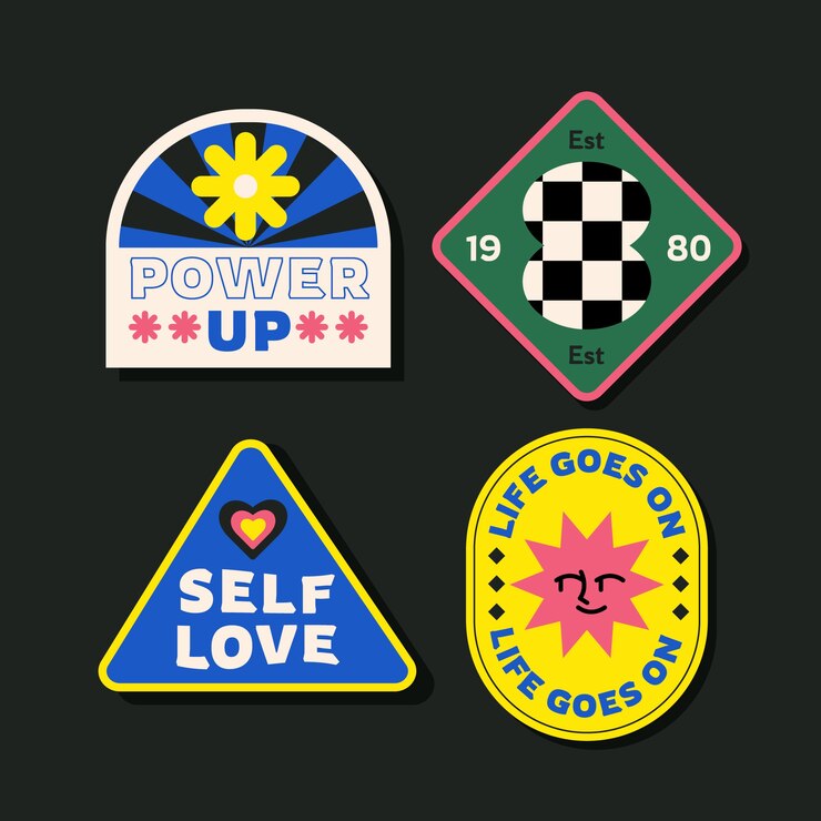 Vector gratuito colección de pegatinas retro en diseño plano