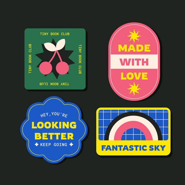 Colección de pegatinas retro en diseño plano