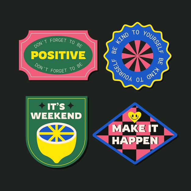 Colección de pegatinas retro en diseño plano