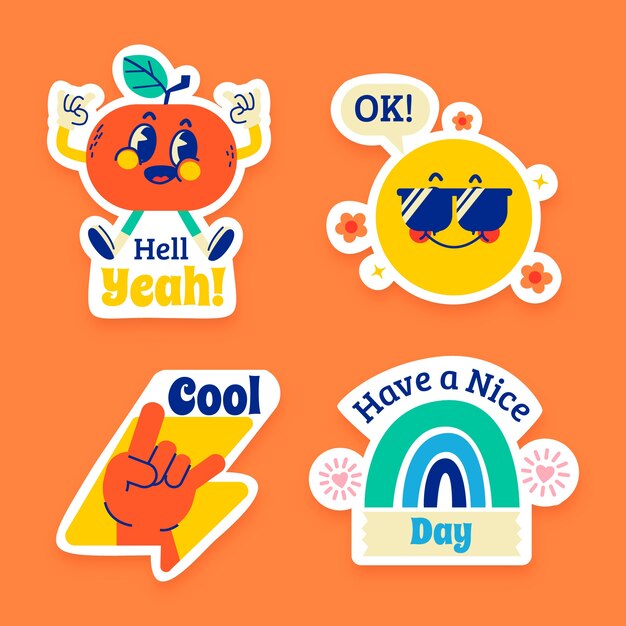 Colección de pegatinas retro en diseño plano