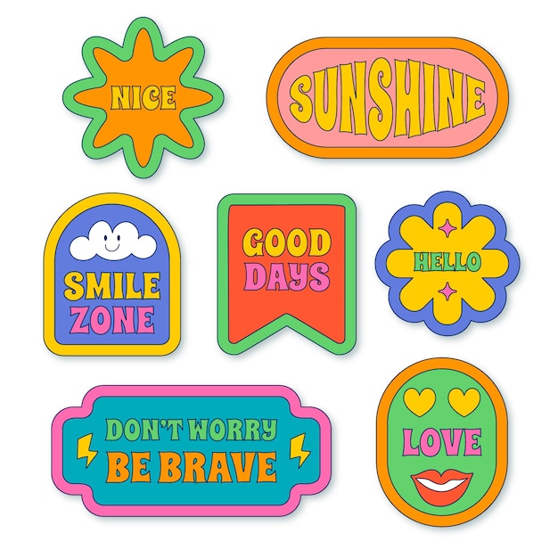 Colección de pegatinas retro en diseño plano