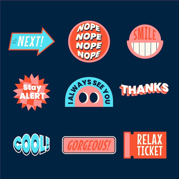 Colección de pegatinas retro en diseño plano