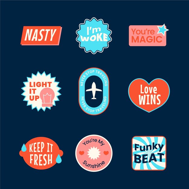 Colección de pegatinas retro en diseño plano