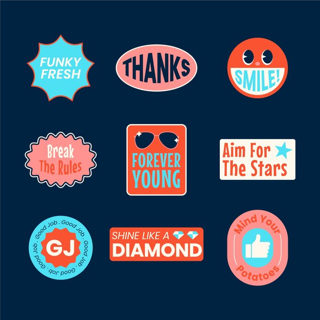 Colección de pegatinas retro en diseño plano