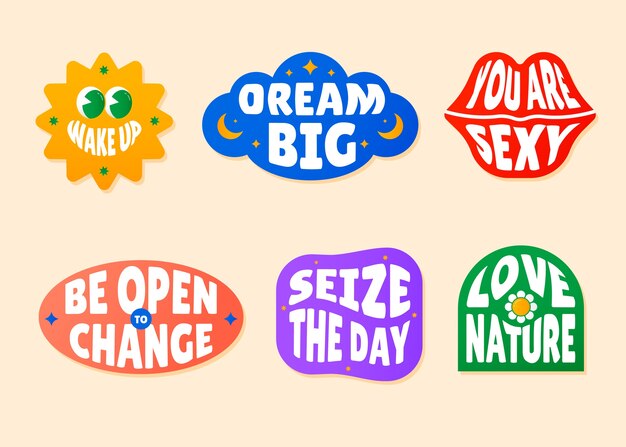 Colección de pegatinas retro en diseño plano