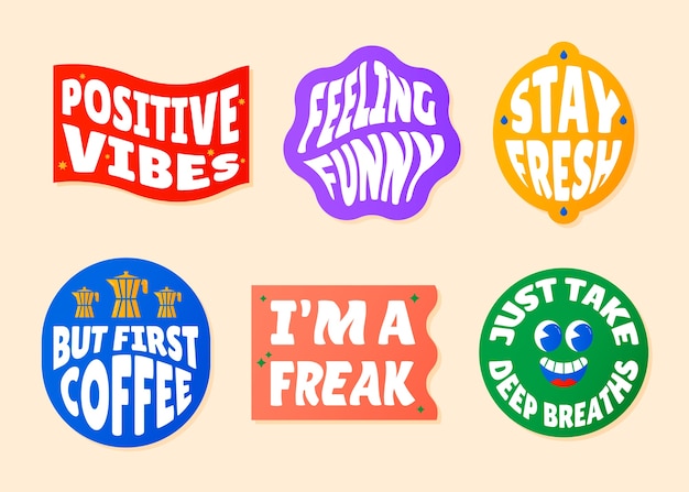 Colección de pegatinas retro en diseño plano