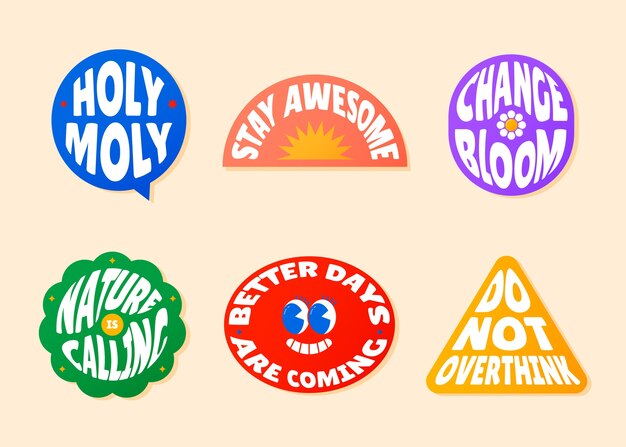 Colección de pegatinas retro en diseño plano