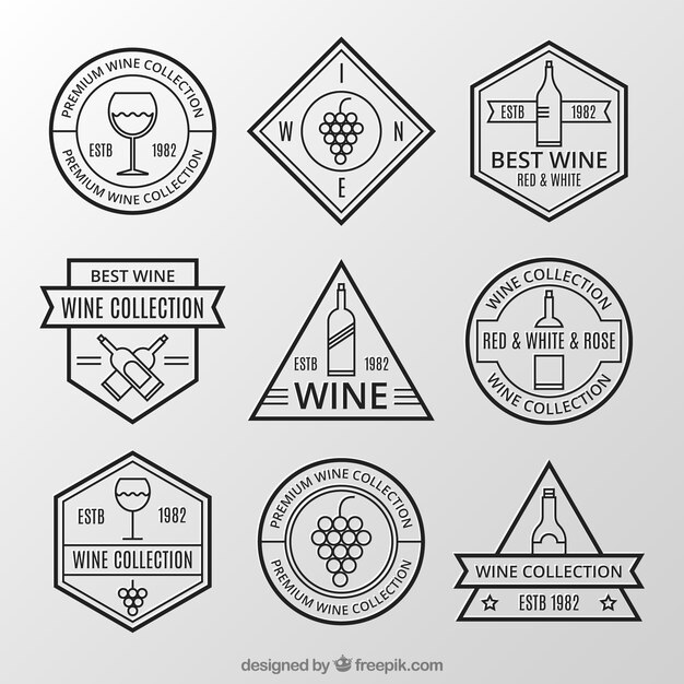 Colección de pegatinas retro de vino 