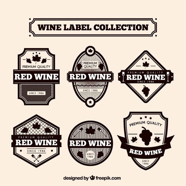 Colección de pegatinas retro de vino 