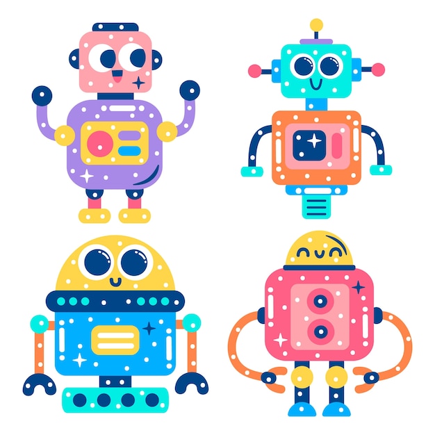 Vector gratuito colección de pegatinas de robots deslumbrantes