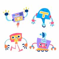 Vector gratuito colección de pegatinas de robots de dibujos animados retro