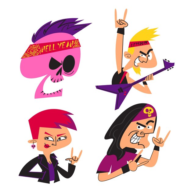 Colección de pegatinas de rock de dibujos animados