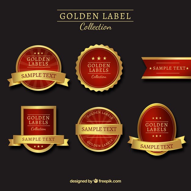 Colección de pegatinas rojas y doradas lujosas