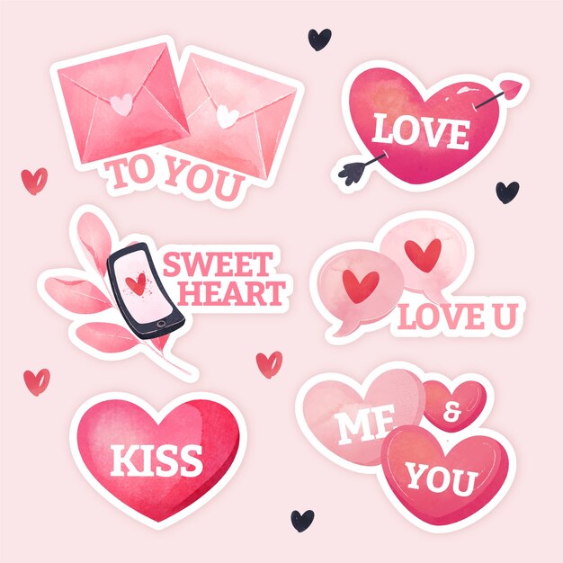 Colección de pegatinas de san valentín en acuarela