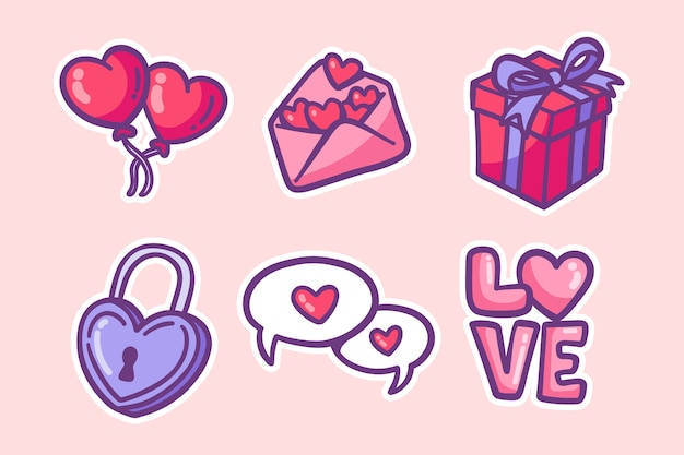 Colección de pegatinas de san valentín dibujadas a mano