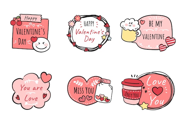 Vector gratuito colección de pegatinas de san valentín dibujadas a mano