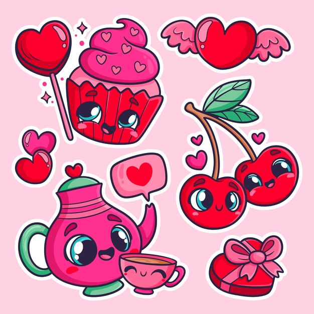 Colección de pegatinas de san valentín dibujadas a mano