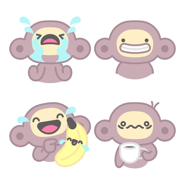 Colección de pegatinas de sentimientos y emociones con mono y plátano