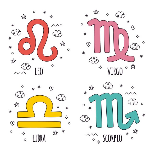 Colección de pegatinas de signos astrológicos dibujados a mano