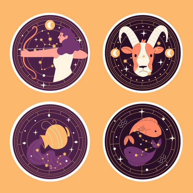 Colección de pegatinas de signos astrológicos ingenuos