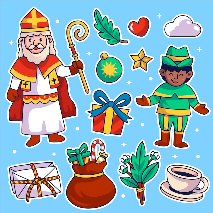 Vector gratuito colección de pegatinas de sinterklaas dibujadas a mano