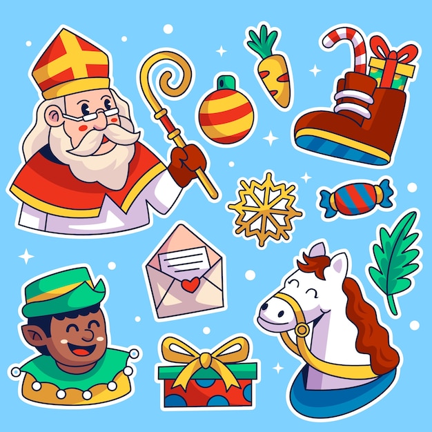 Vector gratuito colección de pegatinas de sinterklaas dibujadas a mano