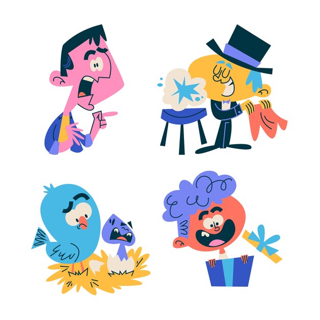 Colección de pegatinas sorpresa de dibujos animados retro