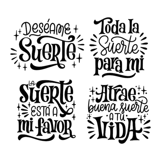 Vector gratuito colección de pegatinas de suerte con letras.