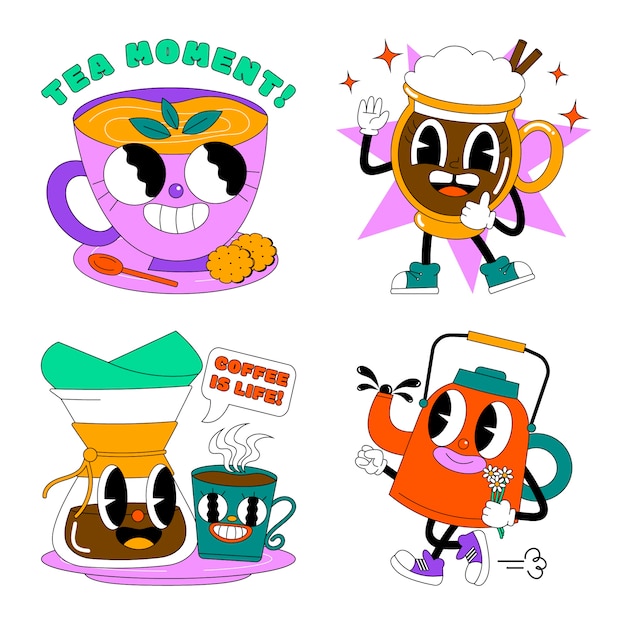 Colección de pegatinas de té y café.
