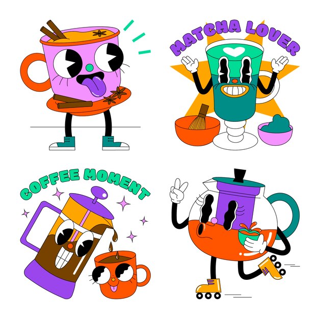 Colección de pegatinas de té y café.