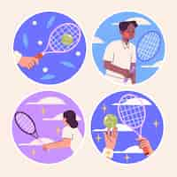 Vector gratuito colección de pegatinas de tenis ingenuas