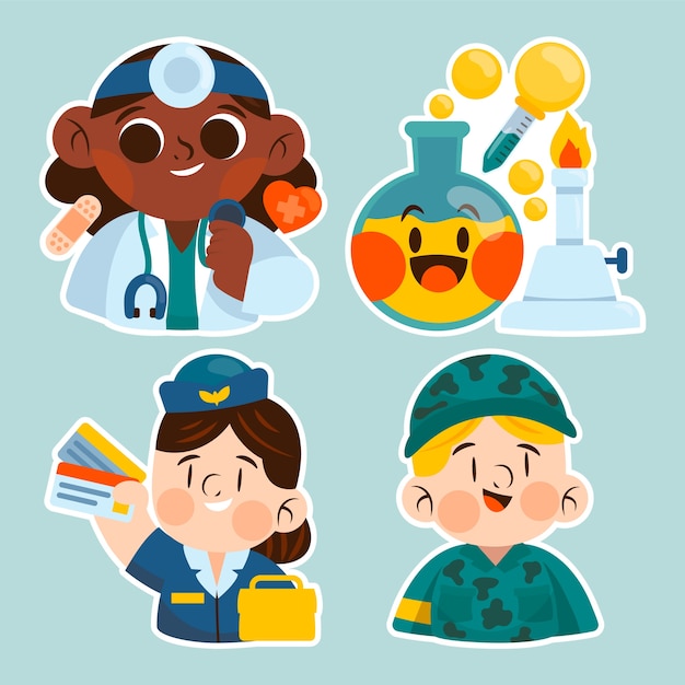 Vector gratuito colección de pegatinas de trabajos infantiles