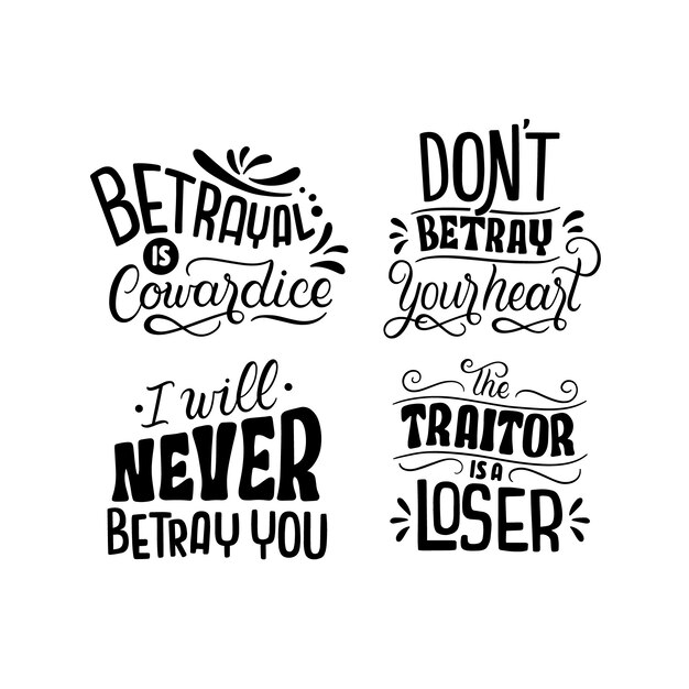 Colección de pegatinas de traición de letras monocromáticas