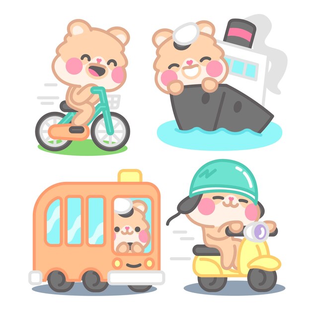 Colección de pegatinas de transporte con kimchi el hámster