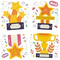 Vector gratuito colección de pegatinas de trofeos y premios doodle.