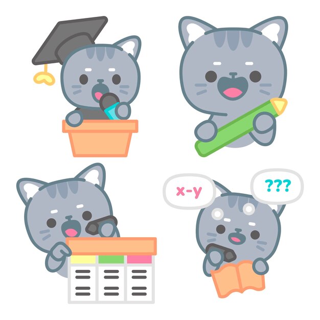 Colección de pegatinas de la universidad con tomomi el gato