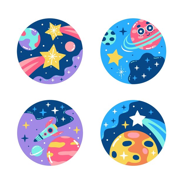 Colección de pegatinas de universo colorido