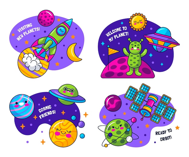 Vector gratuito colección de pegatinas del universo ingenuo