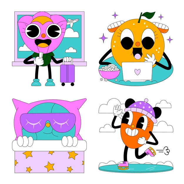 Colección de pegatinas de vacaciones ácidas