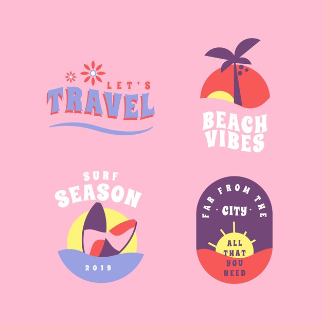 Colección de pegatinas de vacaciones en estilo retro