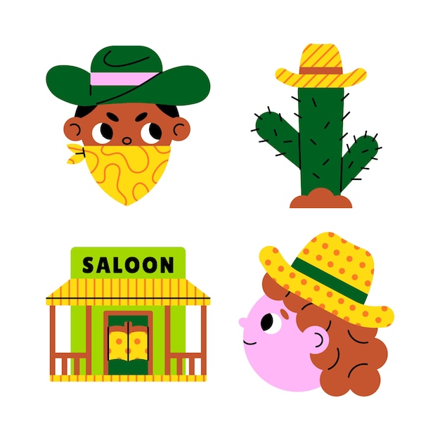 Vector gratuito colección de pegatinas de vaqueros y vaqueras de la armonía