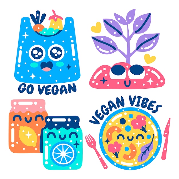 Vector gratuito colección de pegatinas veganas deslumbrantes